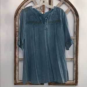 Faded boho embroidered top